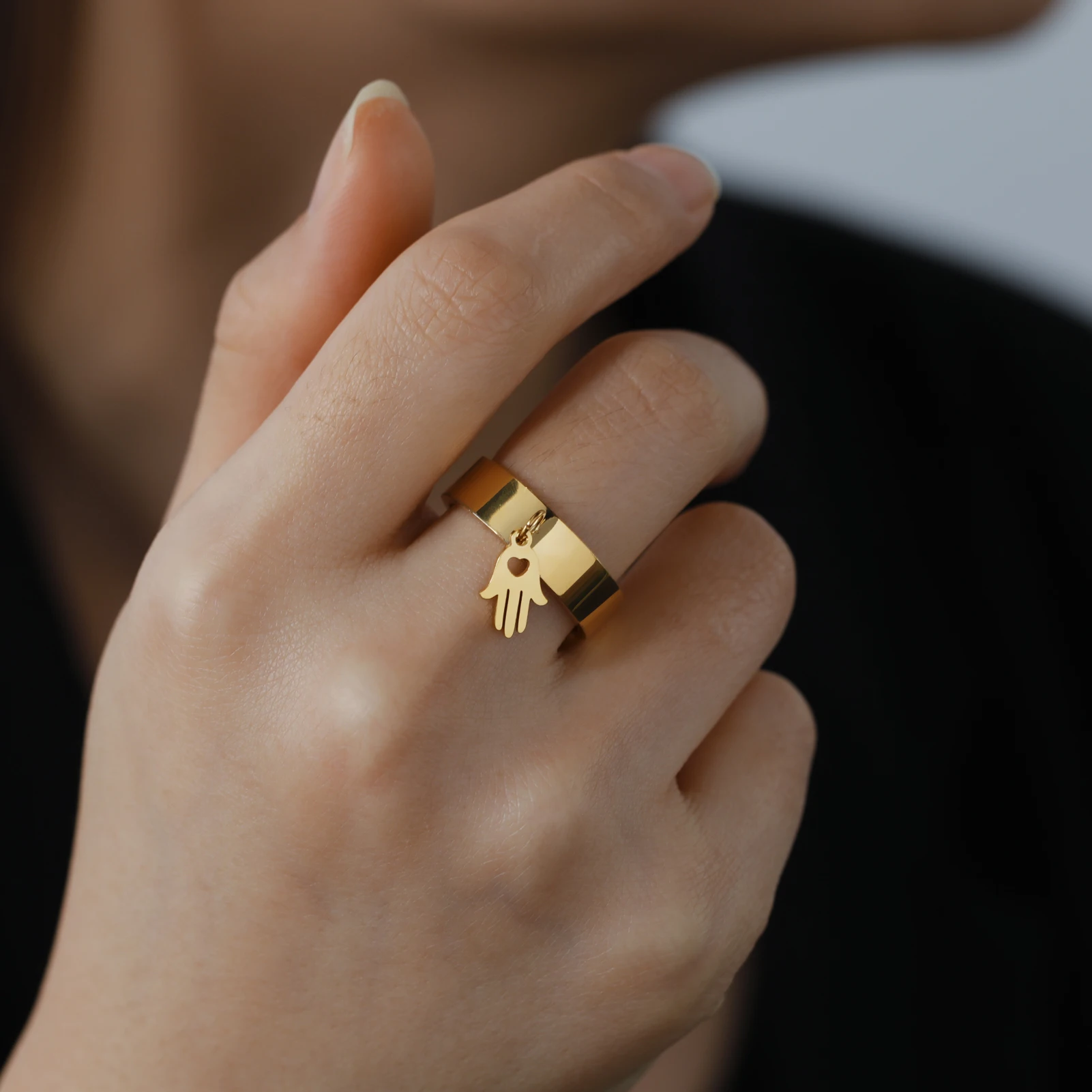 Kkjoy Damenringe, silberfarben, Hamsa, Hand der Fatima, Edelstahl, weibliche Persönlichkeit, hohler Schmuck, Accessoires, Mädchen-Geschenk – Detail 25