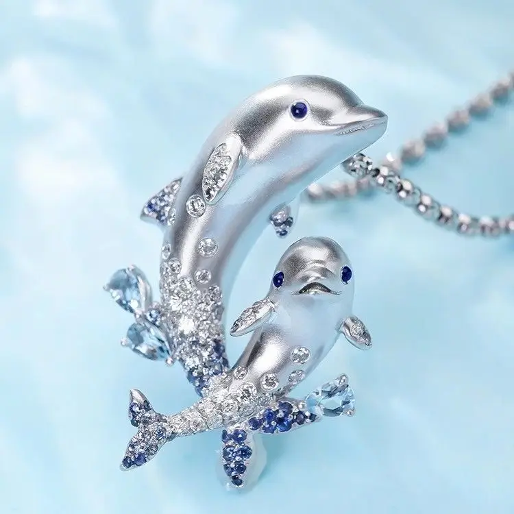 

Women's 18k Gold Sapphire Diamond Dolphin Pendant Necklace