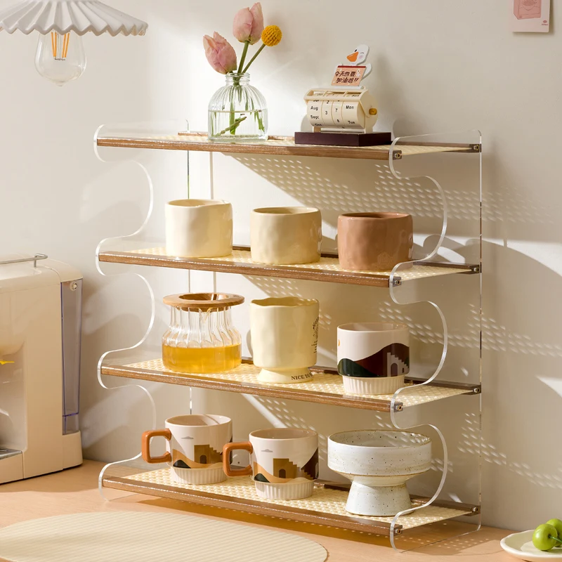 Luxury Tea Cup Organizer 3-Tier Countertop Shelf for Tea Sets & Coffee Mugs Elegant Dining & Kitchen Storage Solution
