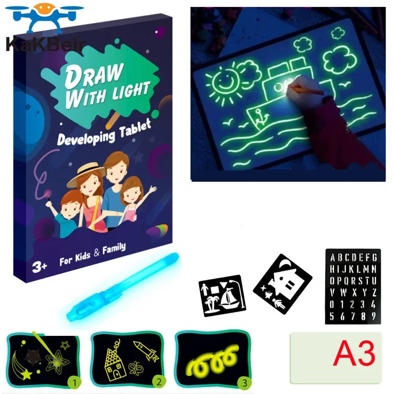 Magic Luminous Drawing Board Daw With Light-Fun Sketchpad Board Fluorescent Pen Russian English Light Up Play Toys For Kids