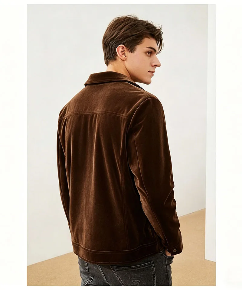 Natural Silk Velvet Men's Jacket - Long-sleeved Collar - Retro Style Elegant Outfit - Luxurious Men's Clothing - Smooth and Soft