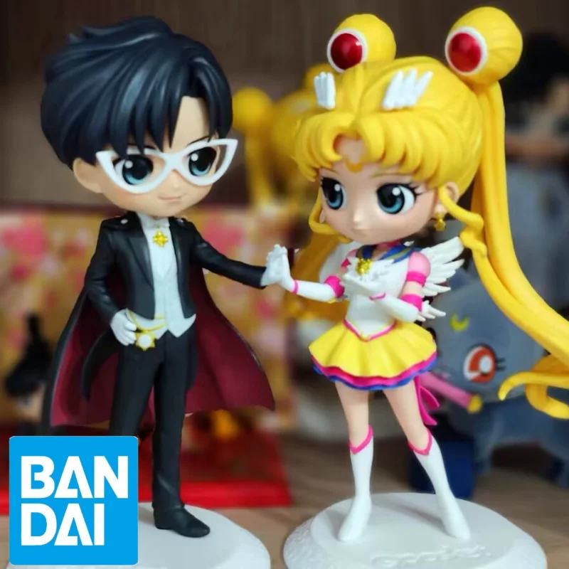 

2pcs Bandai Genuine Sailor Moon Tsukino Usagi Chiba Mamoru Figure Anime Qposket Pvc Model Toy Kids Gift Collectible Statue Doll