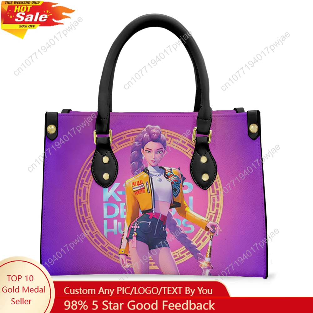 

KPop Demon Hunters Rumi Tote Bag Purse Womens Mens Personalized Text Image PU Leather Handbag Business Shopping Gift Bags