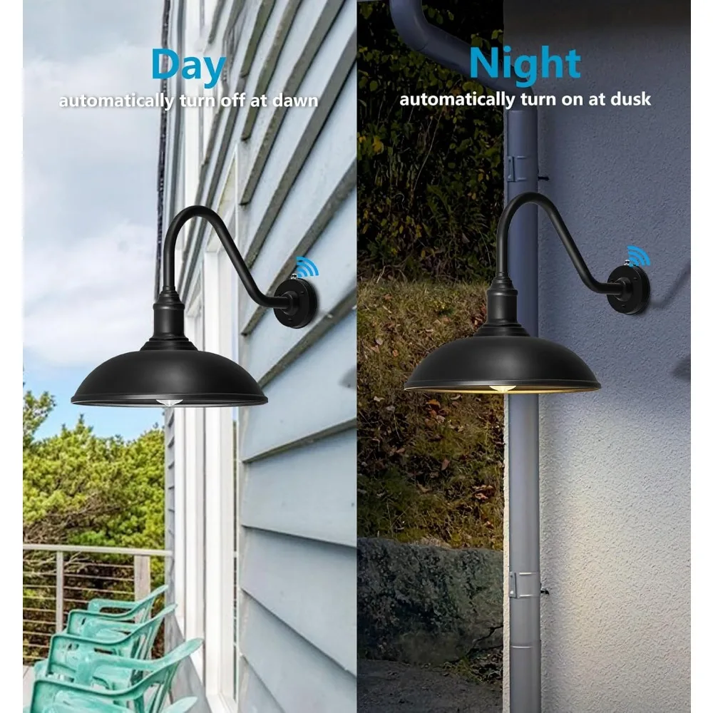 24 Inch Extra Large Outdoor Gooseneck Barn Light with Extended Gooseneck Arm - Automatic Dusk to Dawn Sensor, Weatherproof