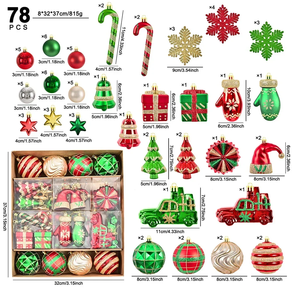 

Christmas Ball Set of 78 Electroplated Ornaments Vibrant Red and Green Designs for Tree Decoration and DIY Projects