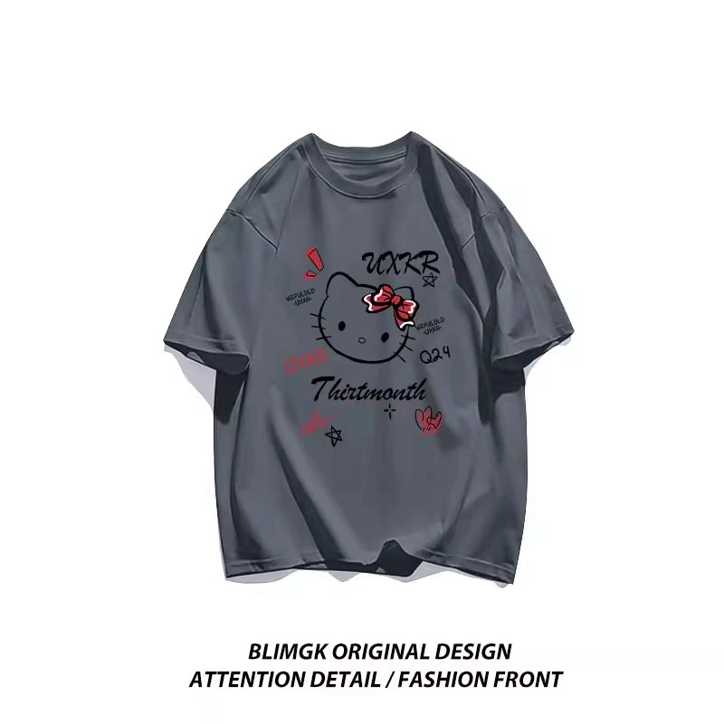 Hello Kitty Cute Academy Style Youth Woman T-Shirts Sanrio Letter T-Shirts Letter Personality T Shirt Outdoor Graphic Tops