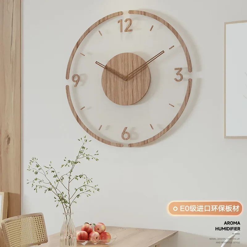 Vintage Wood Wall Clock Transparent Acrylic Wall Clock Round Silent Battery Operated Non-Ticking Decorative Clock for Bedroom