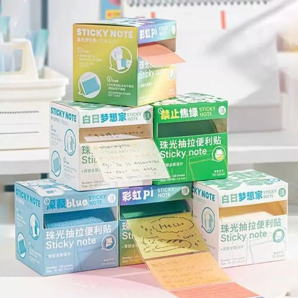 126Sheets Transparent Pearl Pearlescent Sticky Tabs Aesthetic Stationery Back Full Adhesive Sticky Notes Blank Writable