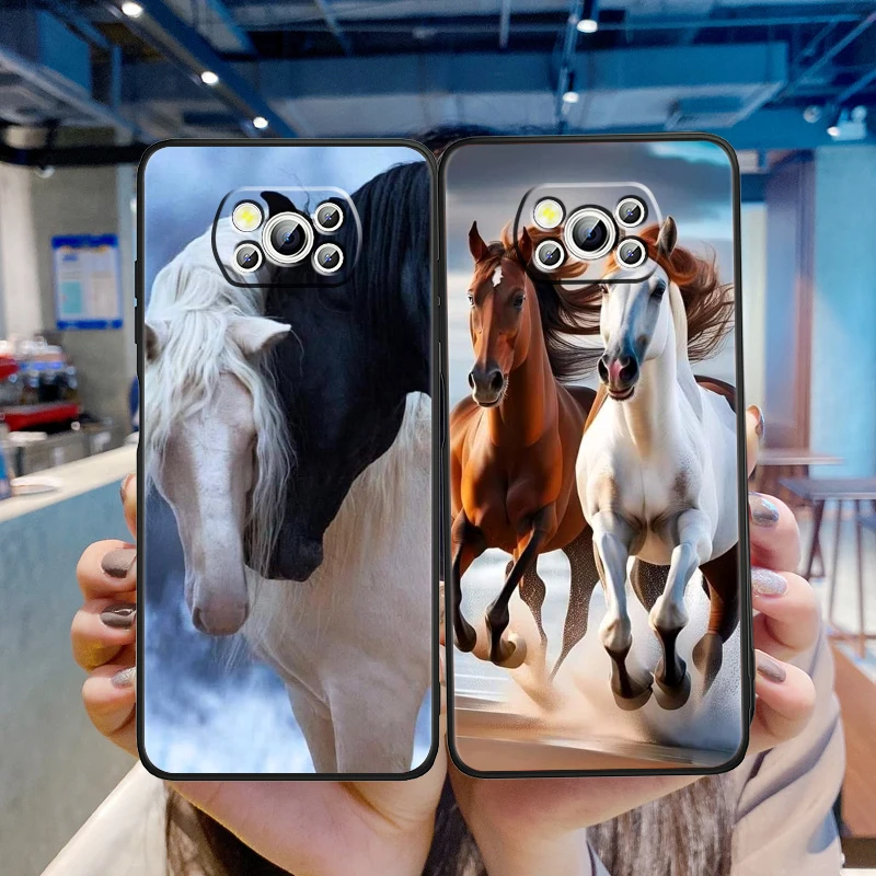 Horse Fierce Cool Art For Xiaomi Mi Poco F5 F4 F3 X6 X5 X4 X3 M6 M5 M5S M4 M3 C65 Pro GT NFC 5G Black Funda Phone Case