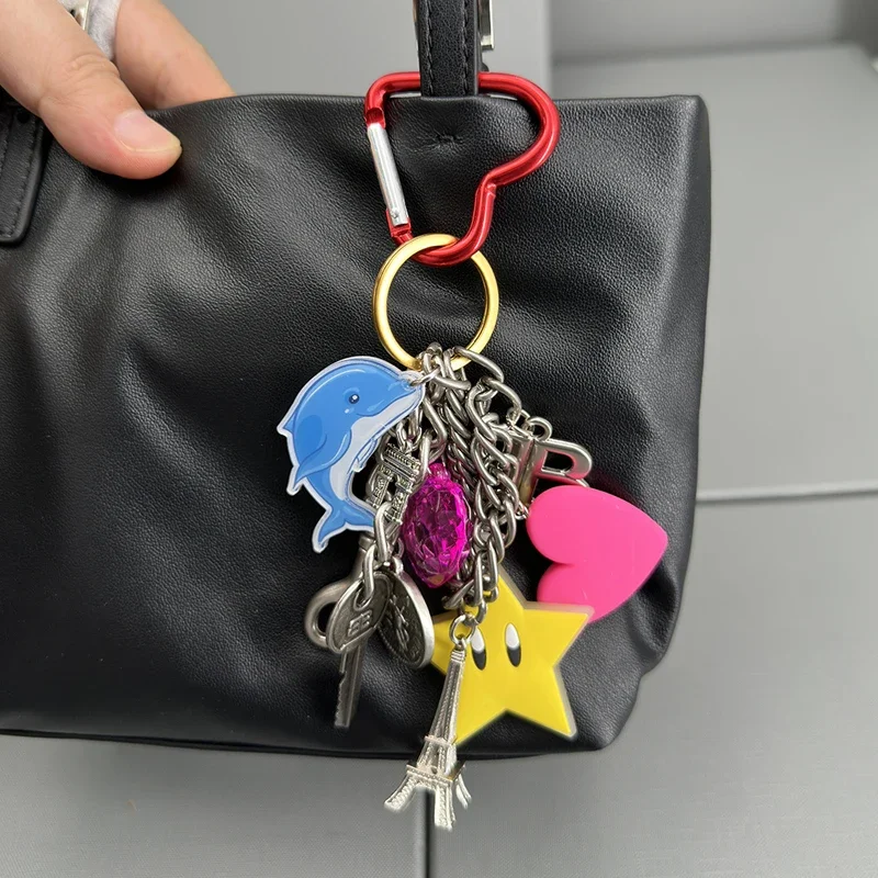 Bag Pendant Accessories Pendant Key Buckle Love Shaped Whale Lock Ornaments Dolphin Emoticon Iron Tower Retro Style