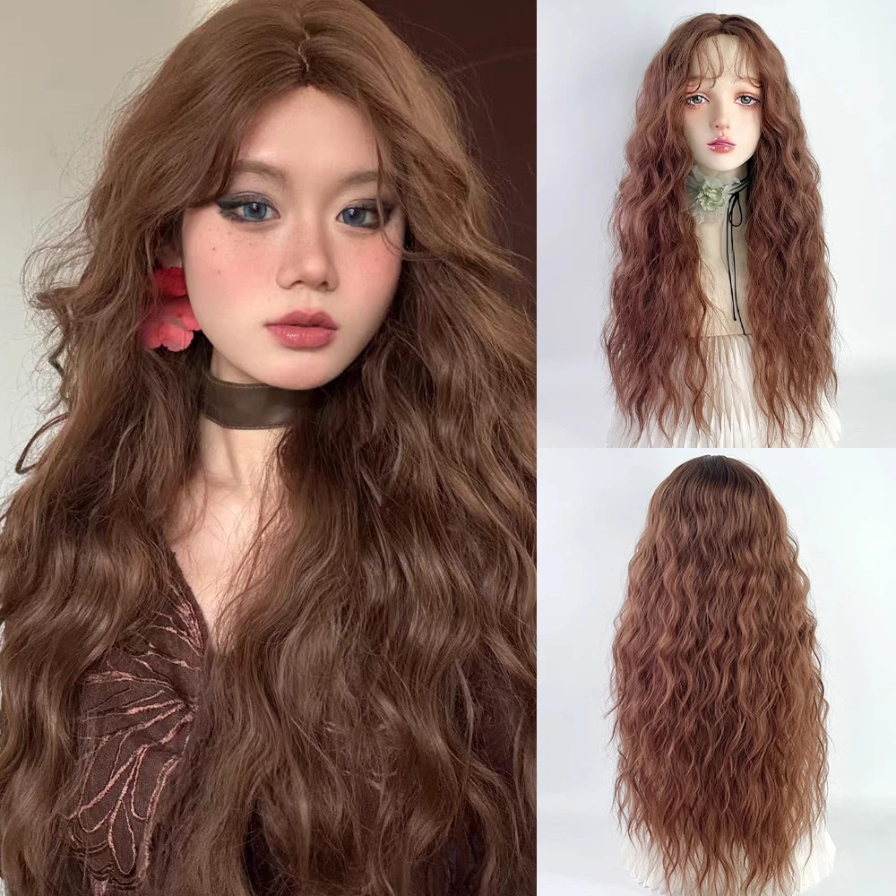 

VICWIG Long Wavy Curly Brown Synthetic Women wig with Bangs Fluffy Lolita Cosplay Hair Heat Resistant Wig for Daily Party