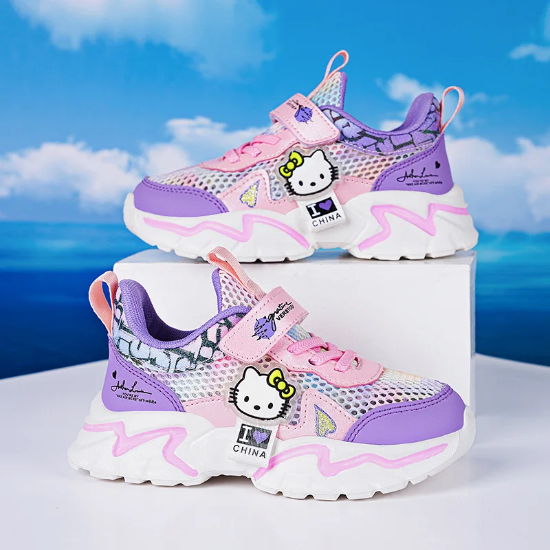 

Детская обувь Hello Kitty Sanrios, обувь для мальчиков и девочек, новая летняя обувь из кожи Kawaii, дышащая нескользящая обувь с мягкой подошвой для девочек, бег в стиле аниме