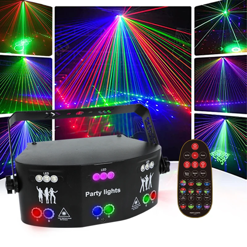 

High Brightness 15 Eye DJ Beam Projector UV Disco RGB LED Stage Party Lights Sound Activated Holiday Decoration for Xmas Bar