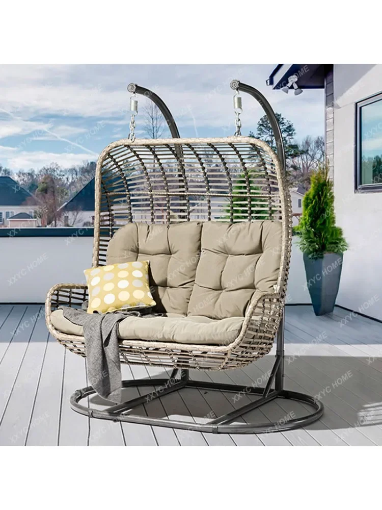 Double Glider Outdoor Courtyard Garden Rattan Hanging Swing Nacelle Chair Balcony Lazy Rattan Hanging Basket