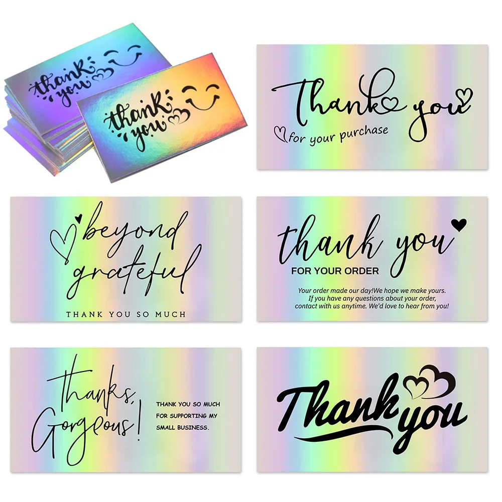 10-50pcs Thank You Cards For Small Business Colorful Laser Paper Thank You For Your Order 