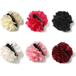 New French Camellia Flower Solid Color Satin Hair Claw Clip for Girls Elegant and Romantic Hairpin Clip Hair Accessories