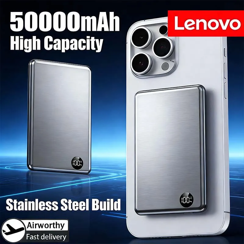 Lenovo 20000mAh Magnetic Wireless Power Bank Fast Charging Thin Portable Battery Display For MagSafe For IPhone Samsung Xiaomi