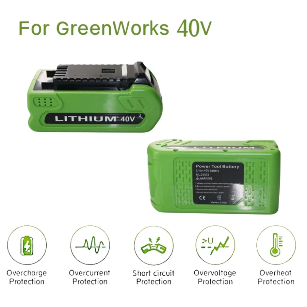 بطارية ليثيوم قابلة لإعادة الشحن 40 فولت 5000 مللي أمبير في الساعة لأدوات Greenworks 29462 29472 29282G-Max Gmax LawnmoWer الكهربائية