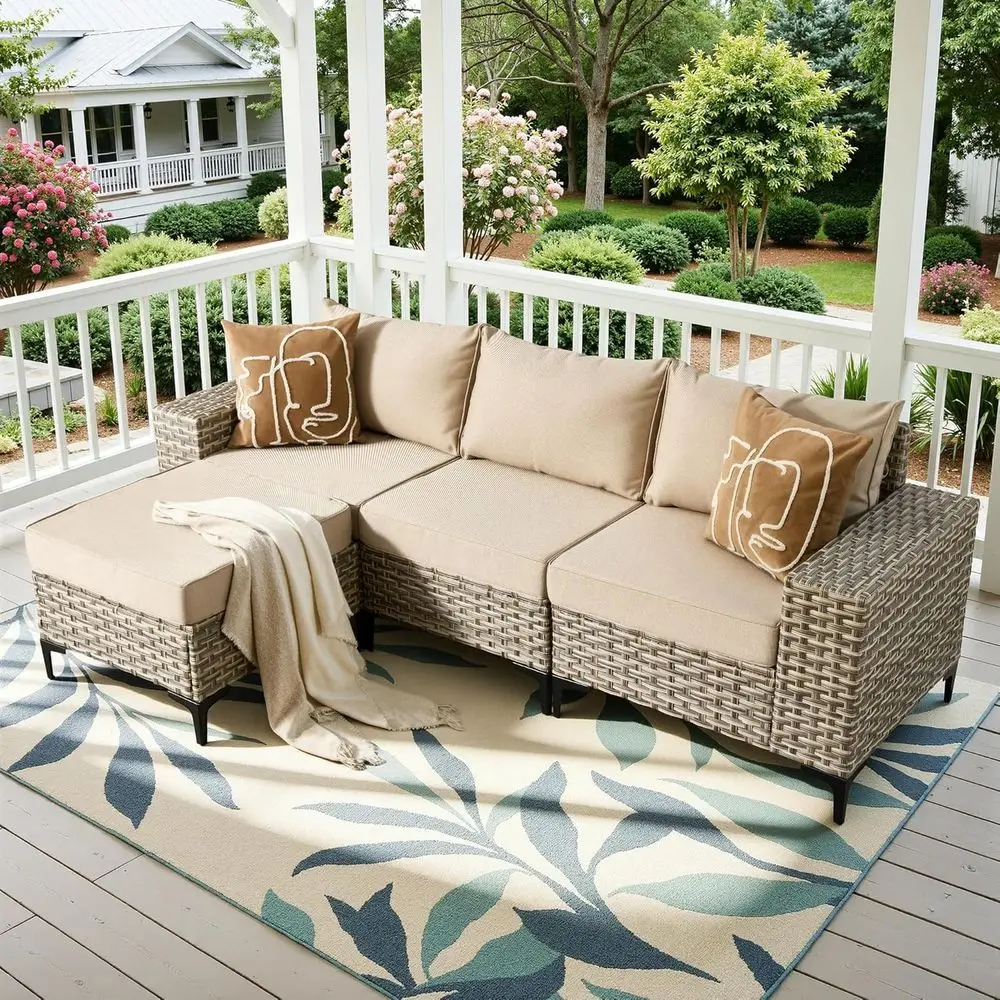 

4-местный комплект садовой мебели из ротанга с кофейным столиком для патио, балкона и сада (бежевый)