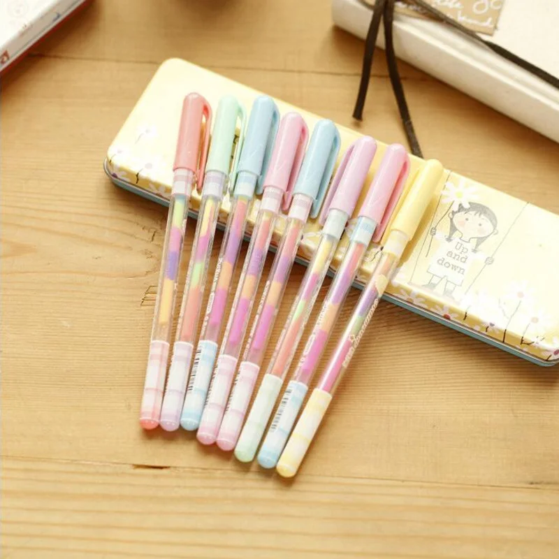 6-Pack of Cute Candy Text Marker Gel Pens, 7-Color Refillable Office Stationery, Party Exchange Gifts, Study and Office Markers