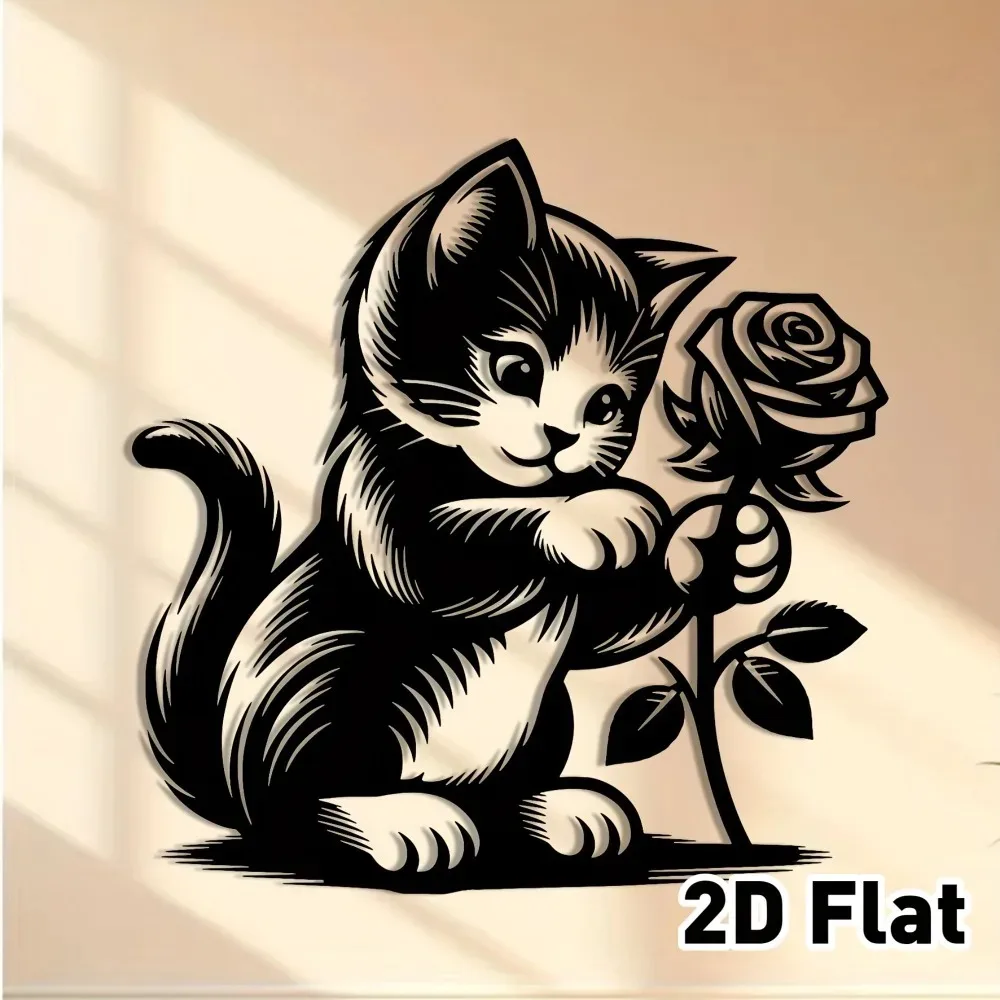 CIFBUY Iron Wall Art Black Cat Flower Farmhouse Waterproof Sculpture For Home Living Room Hanging Decor Gift