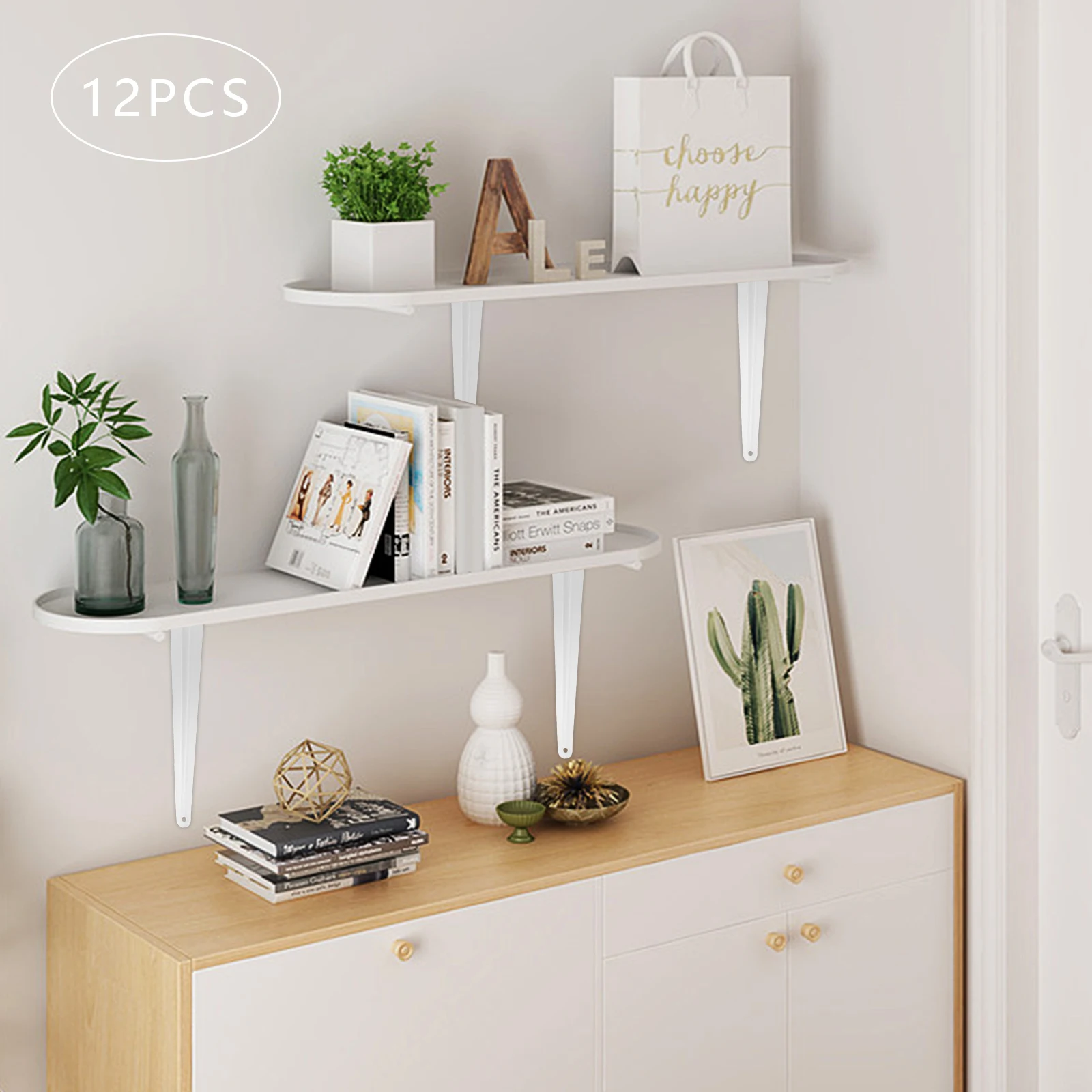 ขายึดชั้นวางของแบบหนา 10x12 นิ้ว 12 ชิ้น สีขาว—เหล็กกล้าคาร์บอน ทาสีอบป้องกันสนิม เหมาะสำหรับห้องซักรีด/ห้องเก็บของ ประหยัดพื้นที่