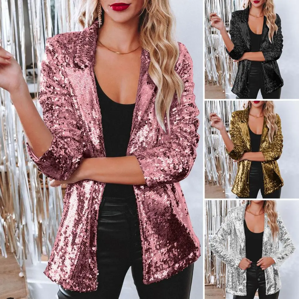 Women Sequined Jacket Sequin V Collar Cardigan Coat For Women Elegant Slim Fit Outerwear For Club Party Prom Long Sleeve