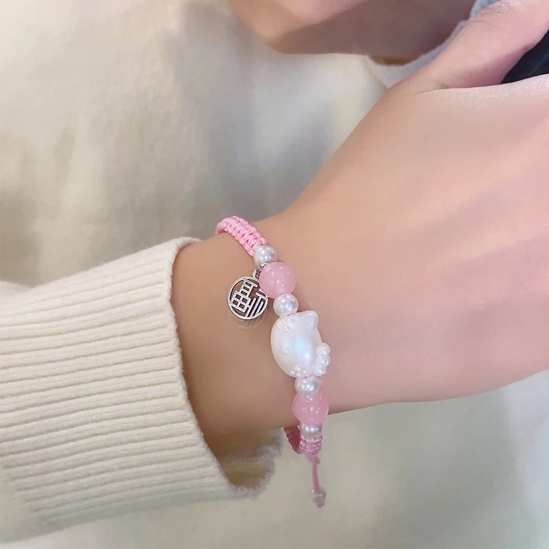 Hello Kitty Bracelet Valentine Gift Charm Cute Women Round Beaded Bracelet Jewelry Gifts