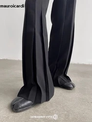 Mauroicardi-Pantalones rectos plisados para hombre, ropa de diseñador de lujo, a la moda, color negro y caqui, primavera y otoño, 2023