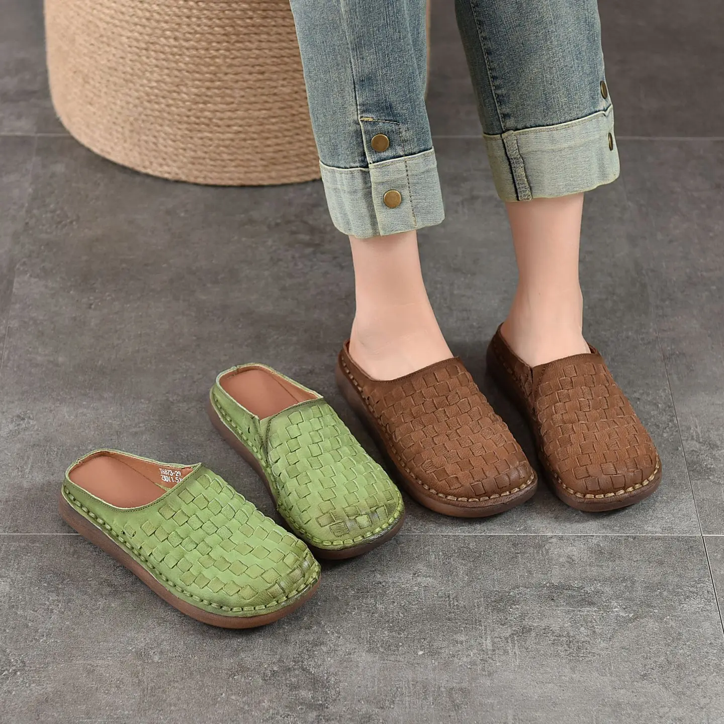 

GKTINOO 2026 Summer New Genuine Leather Soft Sole Flat Slippers Handmade Retro Women's Shoes Outside Slides