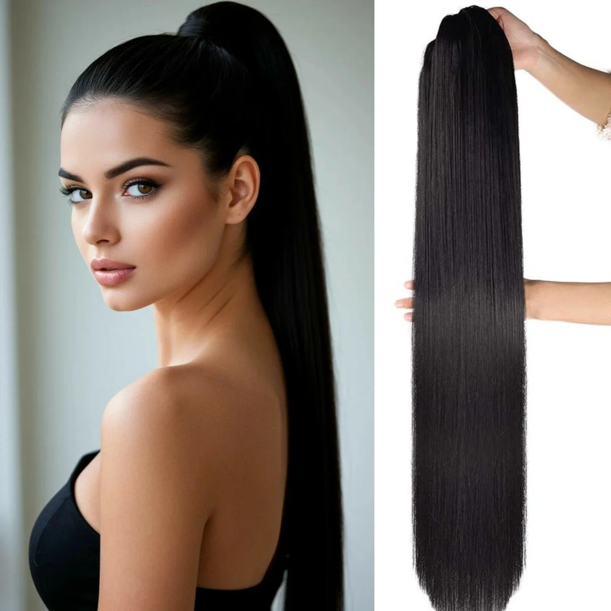 

Органический синтетический прямой накладной хвост на шнурке, искусственный косичный хвост, обхватывающий волосы, для женщин, аксессуар для волос