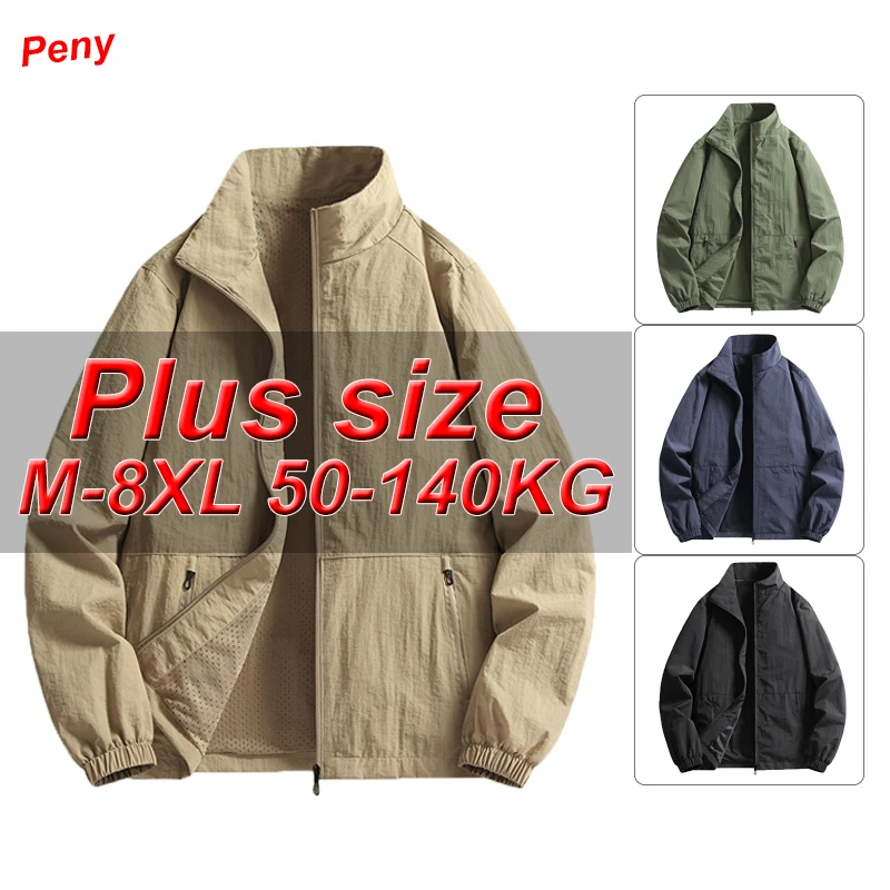 Men's Jacket Large Size M-8XL Autumn and Winter New Middle-aged Large Size Lightweight Stand-up Collar Men's Jacket