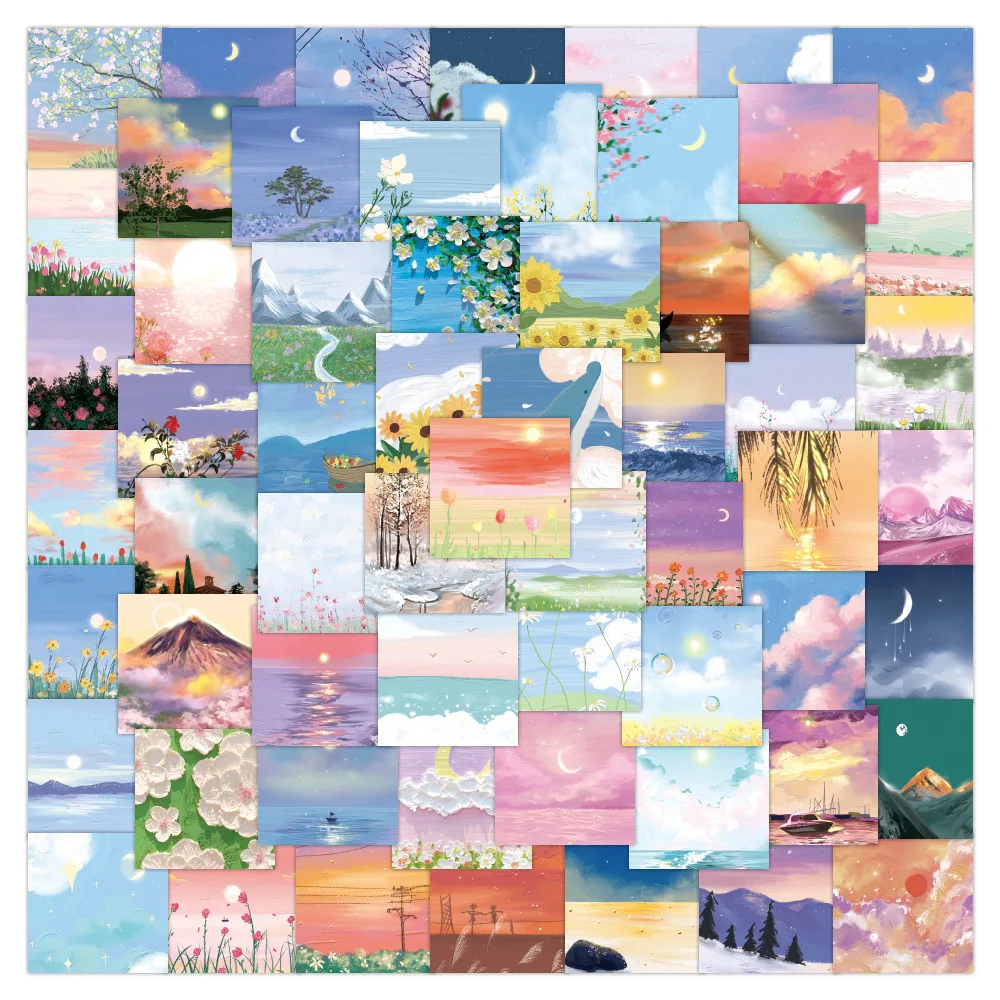 

10/60PCS Healing Natural Landscape Stickers Oil Painting Style Ins DIY Toys Secret for Bottle Travel Bag Aesthetic Decals