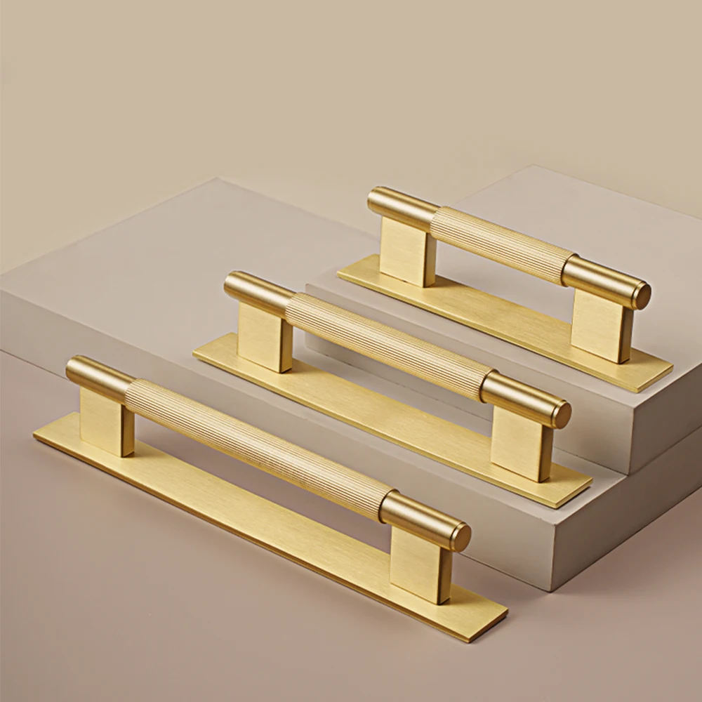 

Dooroom Solid Brass Straight Grain Pattern Modern Style Cabinet Refrigerator Door Pull Drawer Knobs Hardware Handles