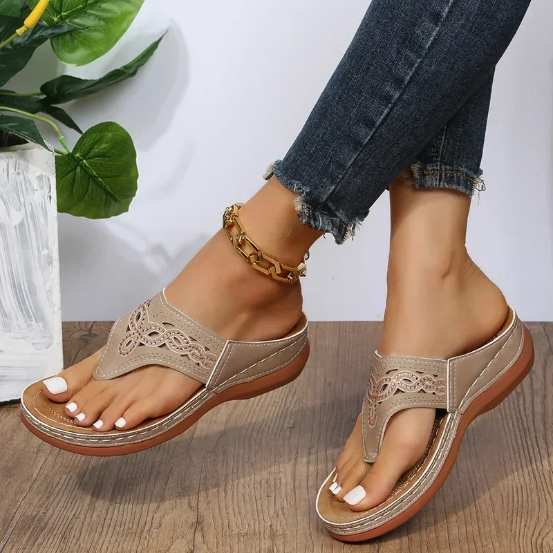 Women Platform Sandals Beach Casual Wedges Flip Flops Premium Orthopedic Open Toe Big Toe Anti-slip Outdoor Sandals Women