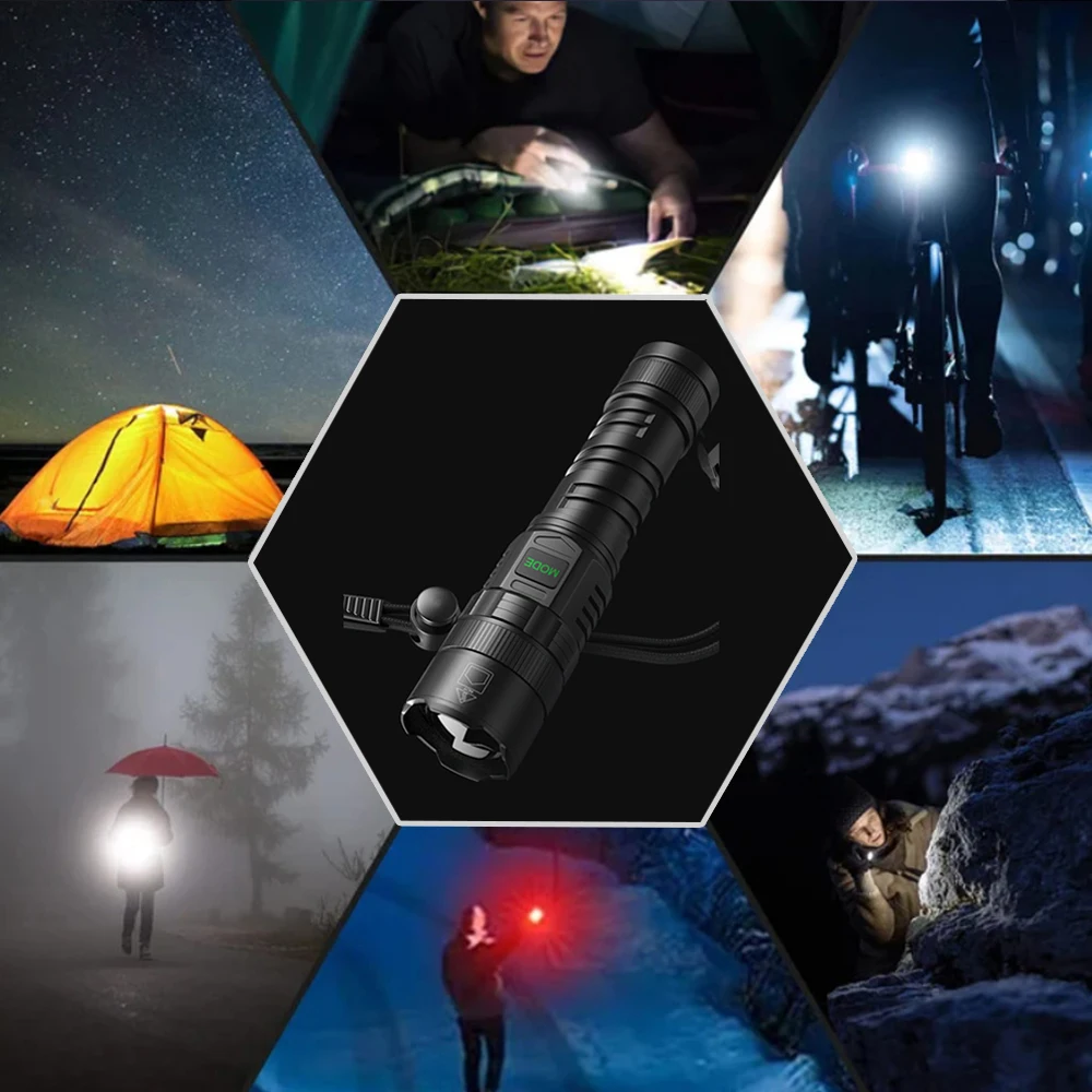 90000 Lumens Super Bright Flashlight High Power XHP99 Type C USB Rechargeable Zoomable Handheld Torch Light Tactical Lantern