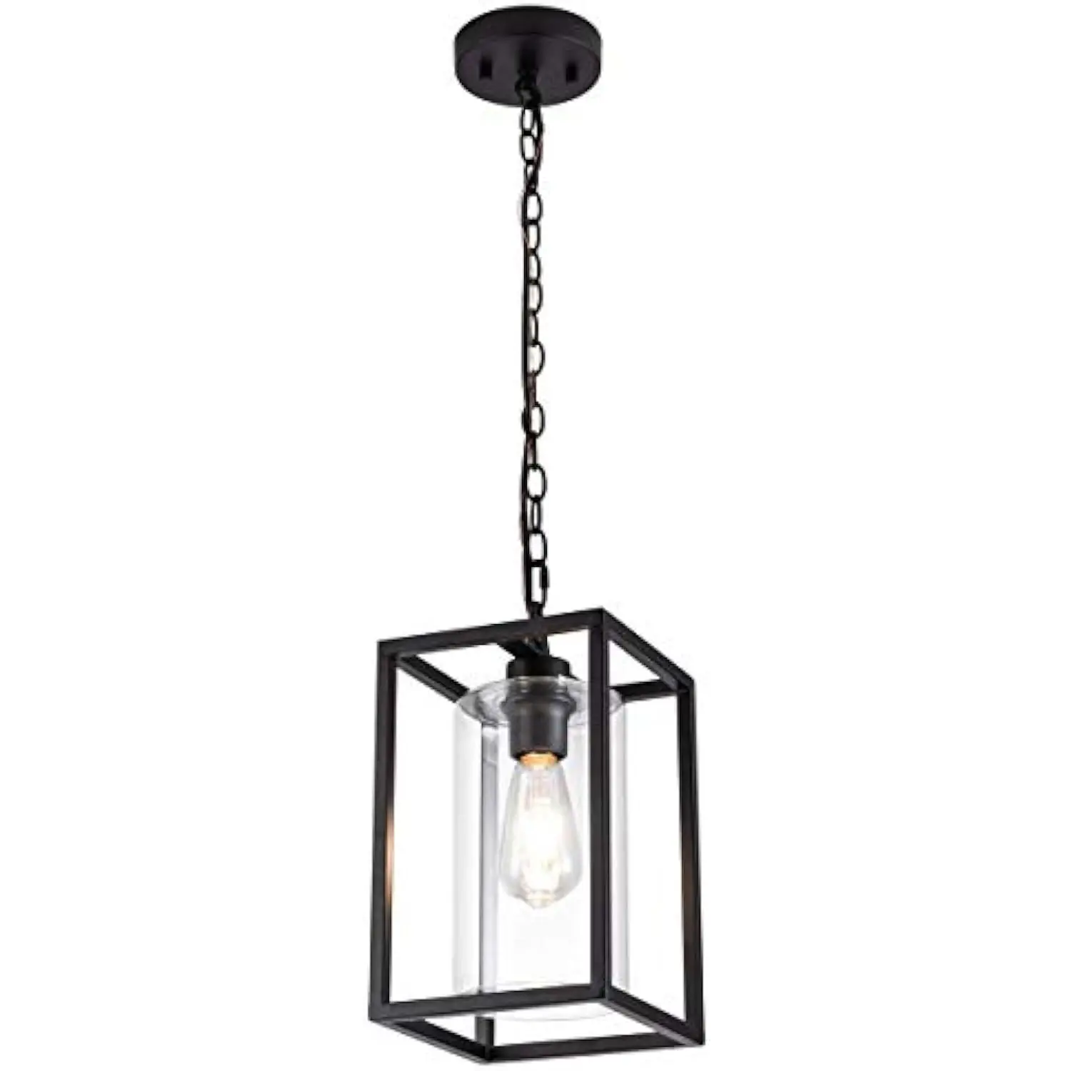 

1-Light Farmhouse Pendant Light, Black Metal Cage Light Fixtures with Adjustable Chain and Glass Shade,Hanging Lights for Kitc