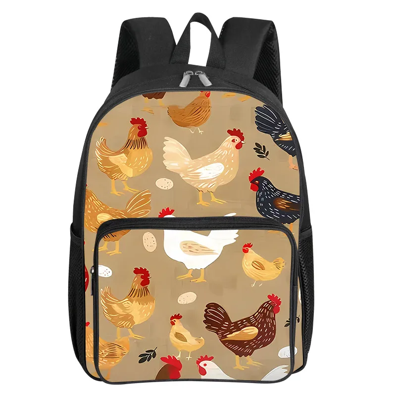 

Chicken Pattern Square Front Pocket Backpack for Boy and Girls Best Gifts 3D Cartoon SchoolBags for Children
