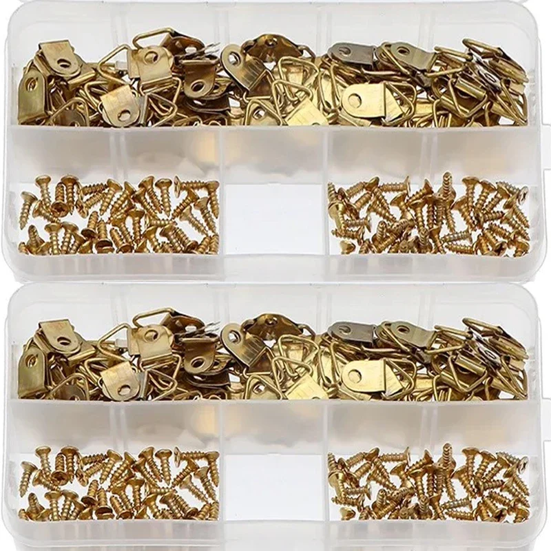 

100Set Ring Frame Hanger Hooks Picture Frame Hanging Triangle Screws D-Ring Hanging Frame Hanger Picture Hook with Screw Kit