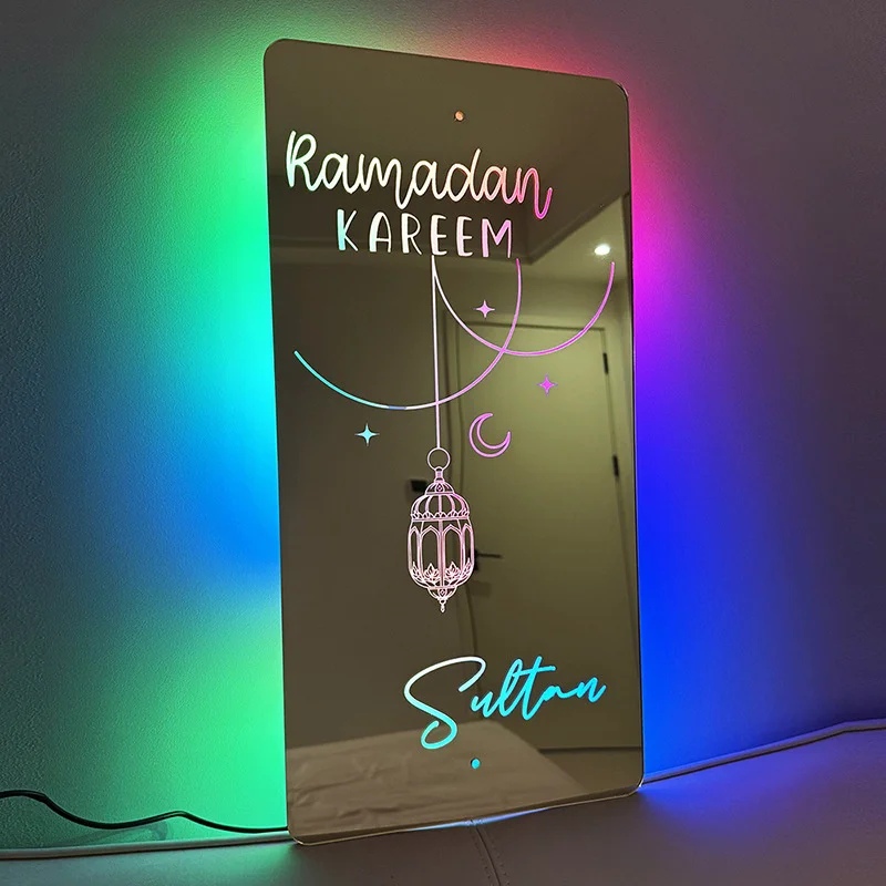 

Eid Mubarak Personalized Name Mirror Light Ramadan kareem Decorations For Home Living Room Decoration Islamic Muslim Gift