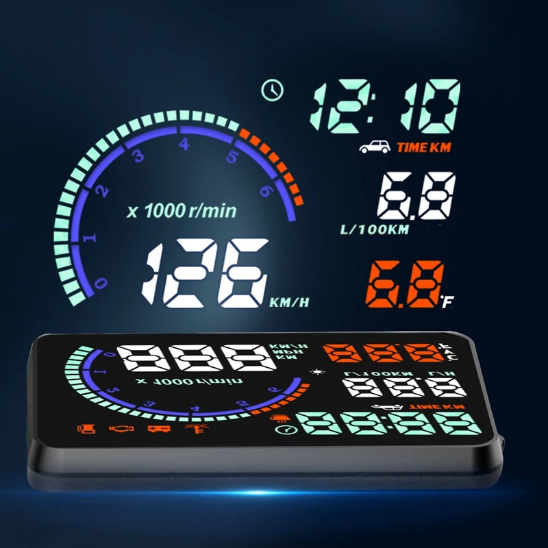 HUD I9 Head Up Display Auto HUD OBD2 ความเร็วรถโปรเจคเตอร์ KMH MPH Speedometer การใช้น้ํามันนาฬิกาปลุก