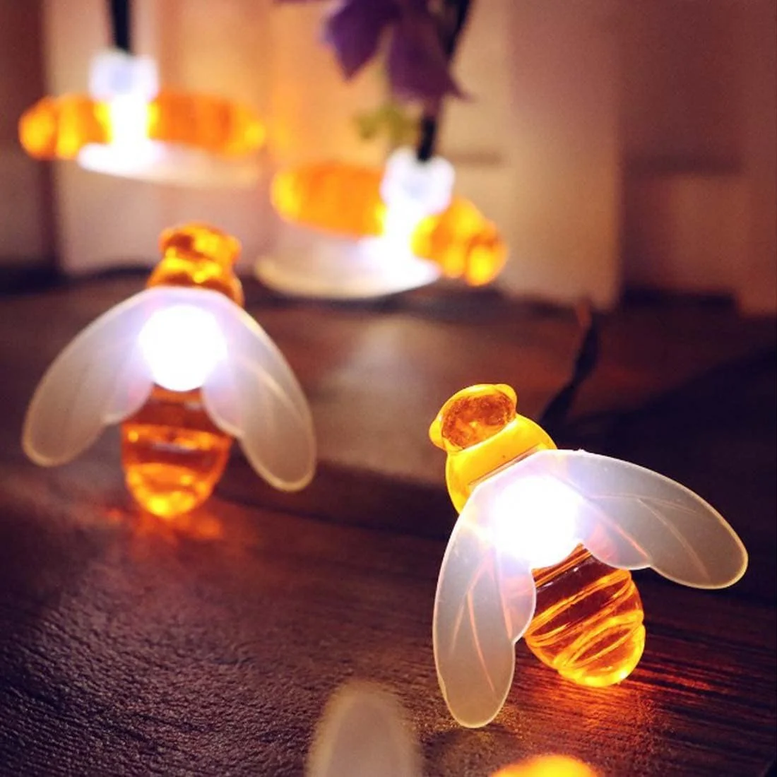 30LED ไฟประดับผึ้งพลังงานแสงอาทิตย์กลางแจ้ง 21.3 ฟุต 8 โหมดสีขาวนวลกันน้ำงานแต่งงานตกแต่งงานปาร์ตี้คริสต์มาส
