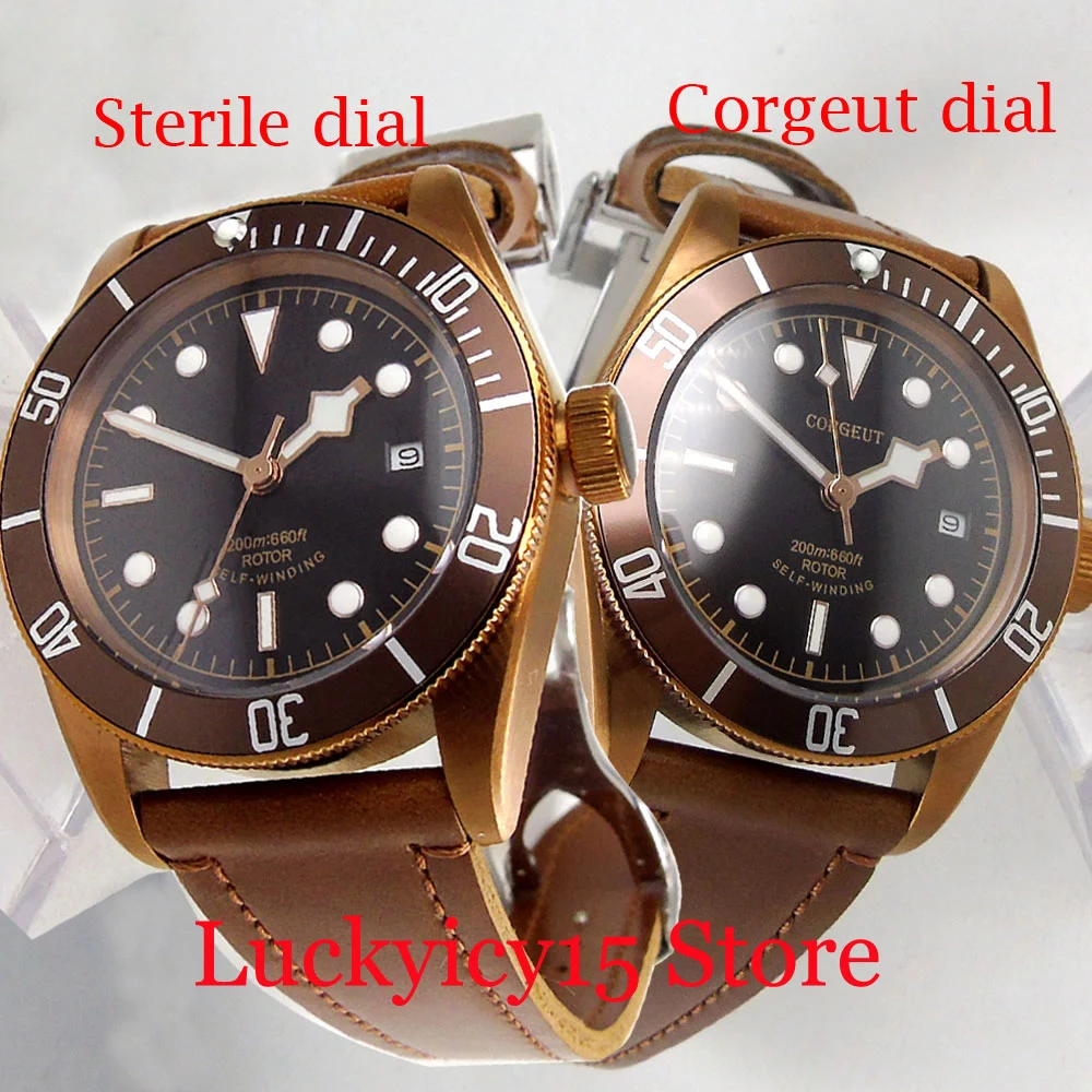 Bronze 41mm Mechanical Men Wristwatch Coffee Dial Round Case Rotating Bezel NH35A Automatic Movement Deployment Clasp