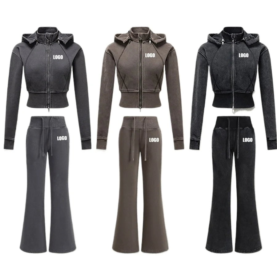 

Customized LOGO Women's Clothing 2025 Autumn and Winter 400G Fleece Skinny Waist Zipper Sweater Cardigan Casual Pants Set