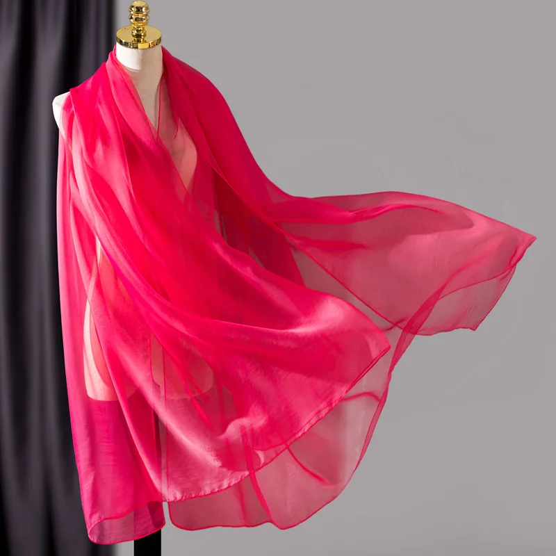 Korean Solid Transparent Chiffon Travel Holiday Beach Towel Sunscreen Shawl Female Summer Air Conditioning Ice Silk Scarf M10