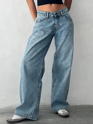 Low Rise Jeans for Women Jeans Wide Straight Leg Baggy Jeans Y2k Vintage Boyfriend Denim Pants with Pocket Streetwear