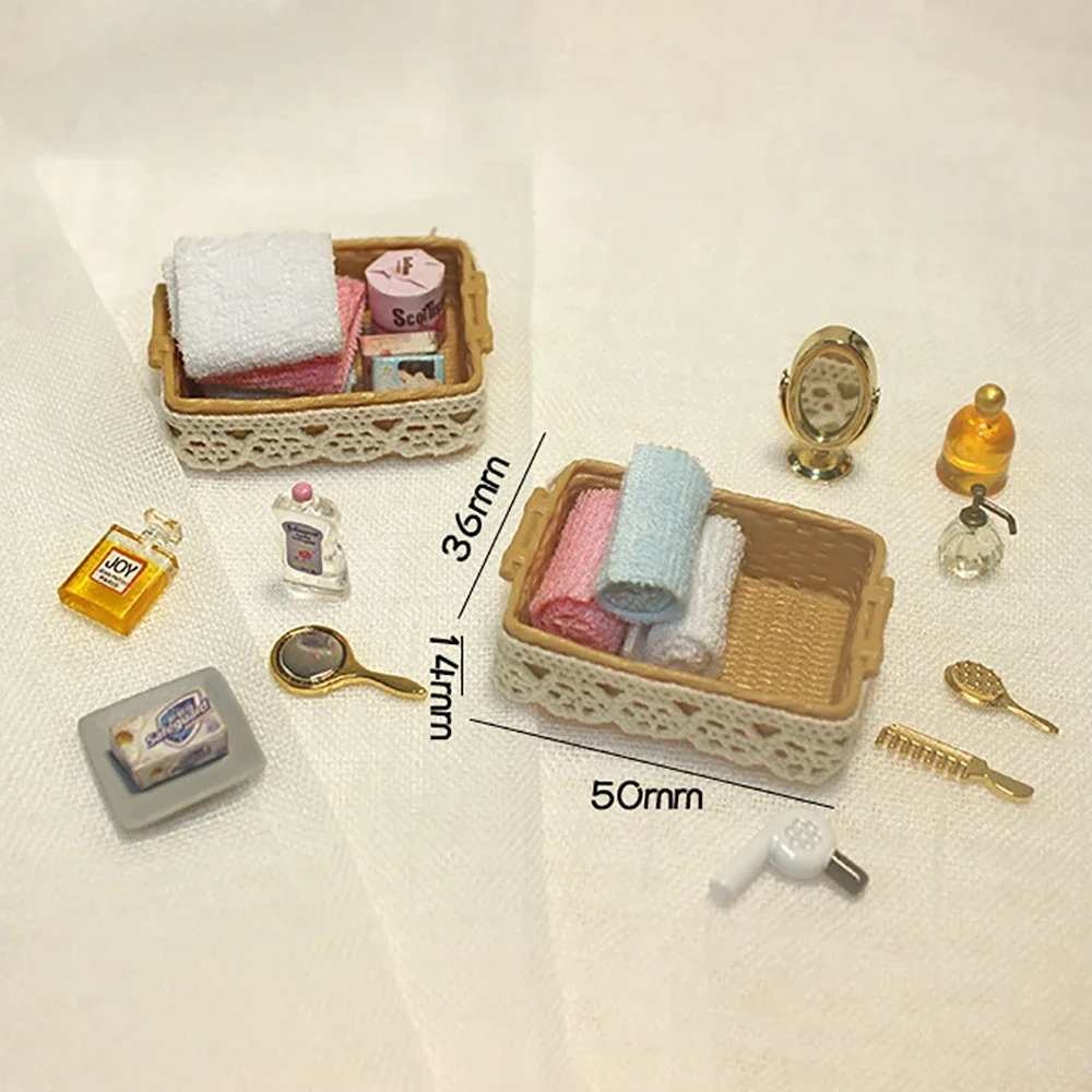 1/12 Dollhouse Accessories Mini Toiletries Set Miniature Mirror Towel Perfume Soap Model for Doll House Decoration ob11 bjd