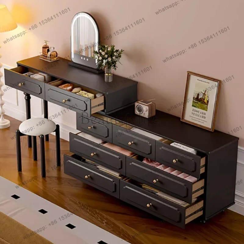 LJY Simple Aesthetic Makeup Vanity Table With Mirror Modern Luxury Vanity Table Drawer Storage Trendy Penteadeira Bedroom Furnit