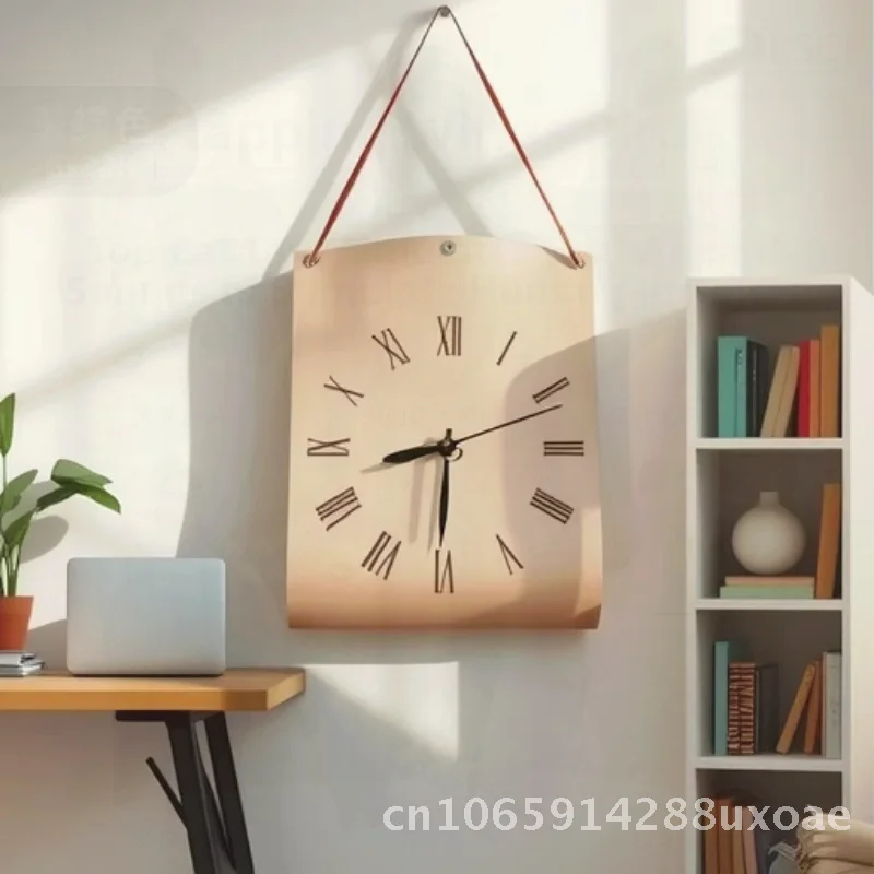 Nordic Style Leather Wall Clock Retro Artistic Living Room Decorative Clock Single-sided Battery Operated Wall Decor for Home