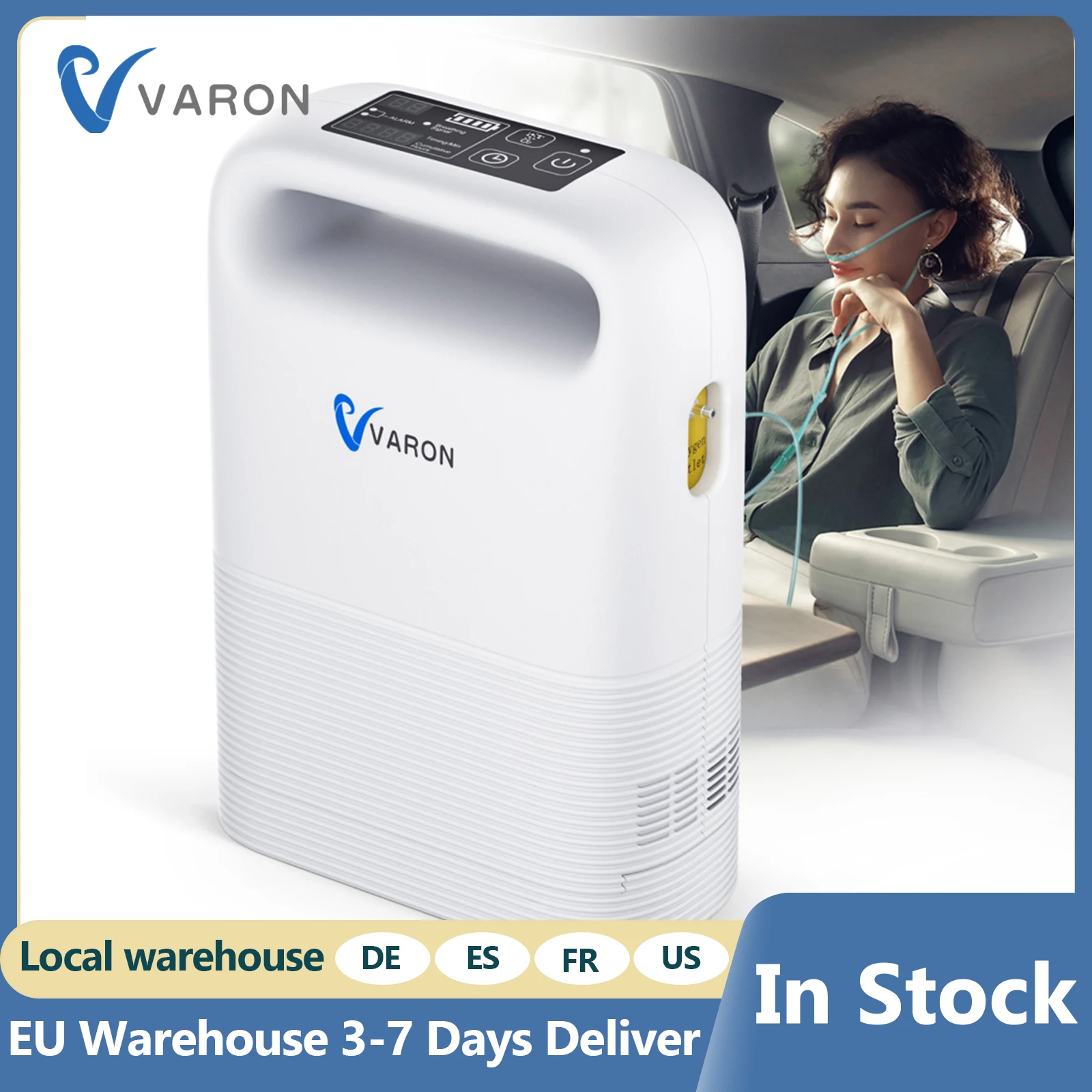 Varon-ポータブル酸素濃縮器,1〜5 l,取り外し可能なバッテリー,家庭用